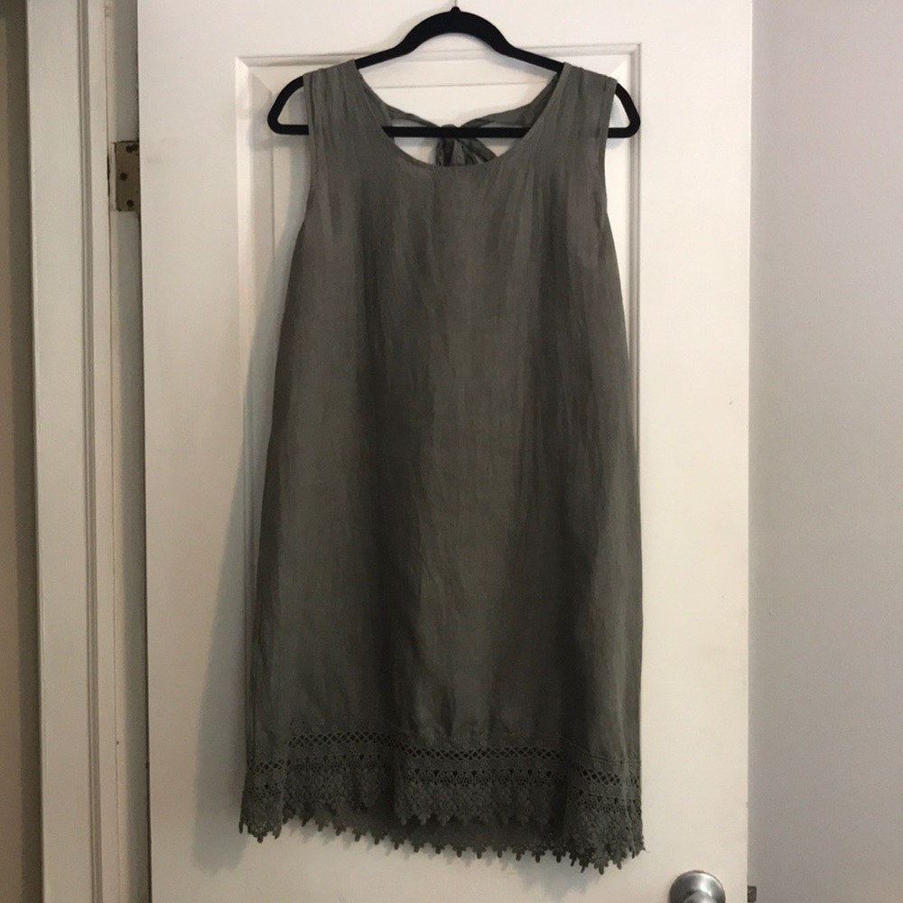 Forest green linen dress